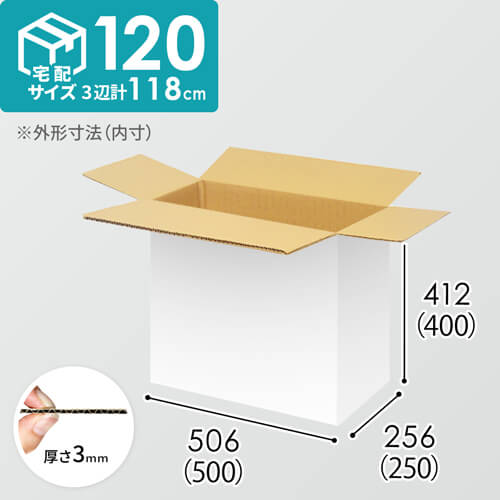 【宅配120サイズ】化粧品、医薬品向けダンボール箱（500×250×400mm）3mm B/F 白C5×C5