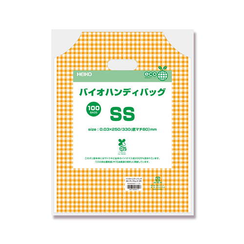 HEIKO 手抜き (小判抜き)ポリ袋 バイオハンディバッグ SS ギンガム2 OR 100枚