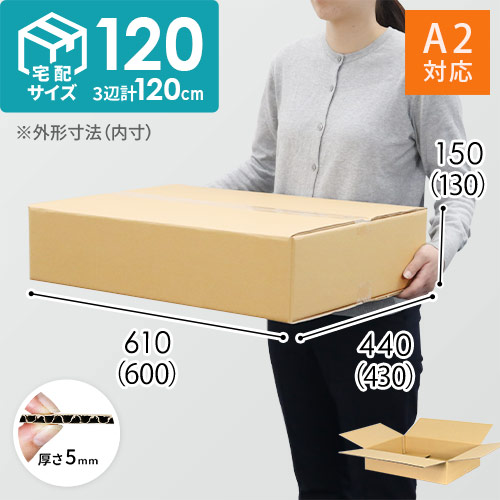 【宅配120サイズ】ダンボール箱（600×430×130mm・底面A2）
