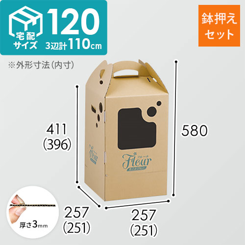 フラワー発送 BOX（鉢押えセット・251×251×396mm）【宅配120サイズ】