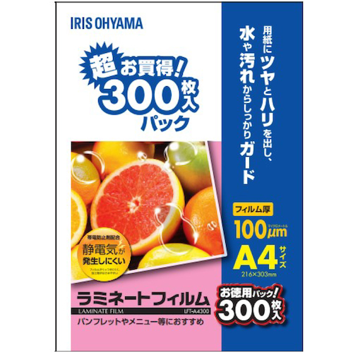 アイリスオーヤマ ラミネートフィルム A4 帯電抑制 100μm 300枚（LFT-A4300）